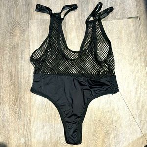 Black Bodysuit with Fishnet Top